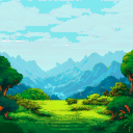 A lush, verdant expanse unfolds beneath a serene sky, showcasing a sprawling canvas of vibrant greenery. Towering trees stand sentinel in the farthest reaches, their canopies weaving a tapestry of rich hues against the horizon. This picturesque scene captures the essence of a tranquil landscape, where the play of light and shadow enhances the intricate details of each leaf and branch, inviting the viewer to immerse themselves in the depth and beauty of nature.