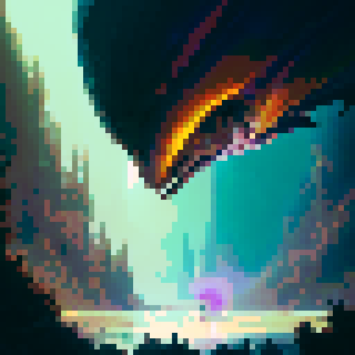 Salmon swimming upstream, scales shimmering in rainbow hues, amidst a mystical forest with towering ancient trees and glowing magical orbs