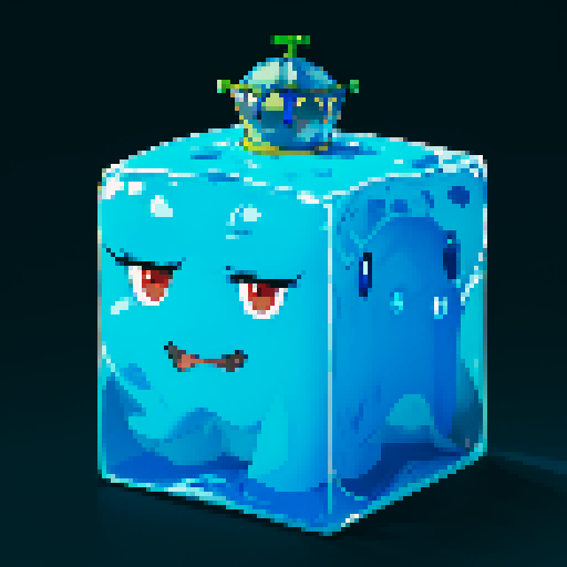 Blue Slime cube, Gelatinous cube, wearing crown