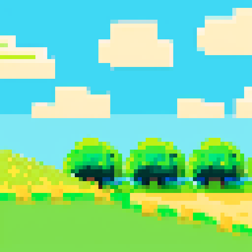 2D flat grass with blue sky and some clouds