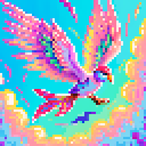Terraria wings, vibrant colors, intricate details, pixelated feathers, shimmering textures, from pale pink to light gold, dynamic angles, floating in mid-air, pixel art, sRGB palette