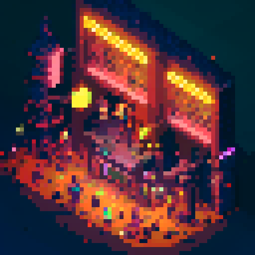 Street merchant assassin girl, neon-lit night market, slicked-back hair, pixelated sniper rifle, fluorescent tattoos, sRGB glow, bustling crowds.
