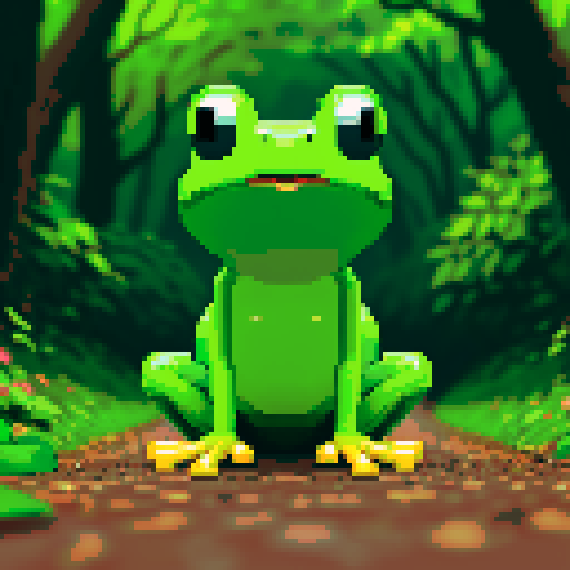 frog with open mouth on forest path 