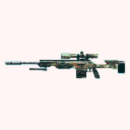 Pixel art sniper gun texture for video game, transparent background