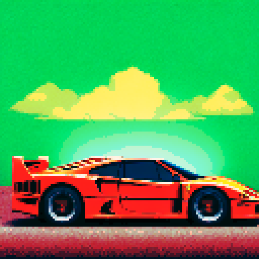 Photorealistic, centered Ferrari F40 in a three quarter view, right wheel in front, clean background, pixel art style with sRGB colors