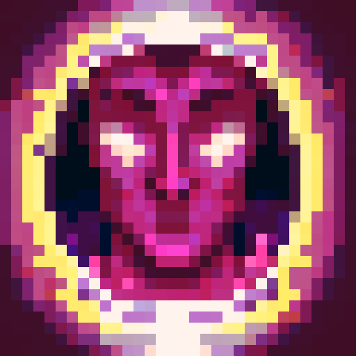 Ninja's piercing eyes stare out from a 32x32 pixel art portrait, their purple turban accentuated with skillful strokes of sRGB shading in a game icon style