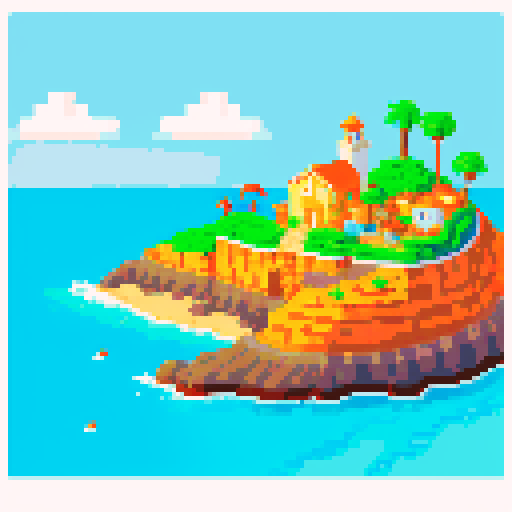 island with orange-roofed Italian homes, boat... | Pixelfy