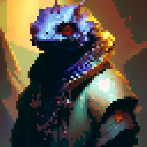 bold, fierce, yet slightly adorable undead creature with a semi-profile, featuring glowing eyes