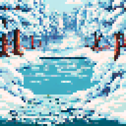 a snowy mountain winter christmas scene in pixel