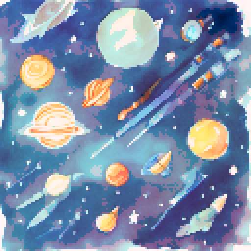 black cat with orange eyes, wandering through galaxies and space, surrounded by planets and comets