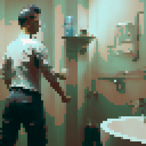 father in bathroom standing in white underwear giving himself a wedgie