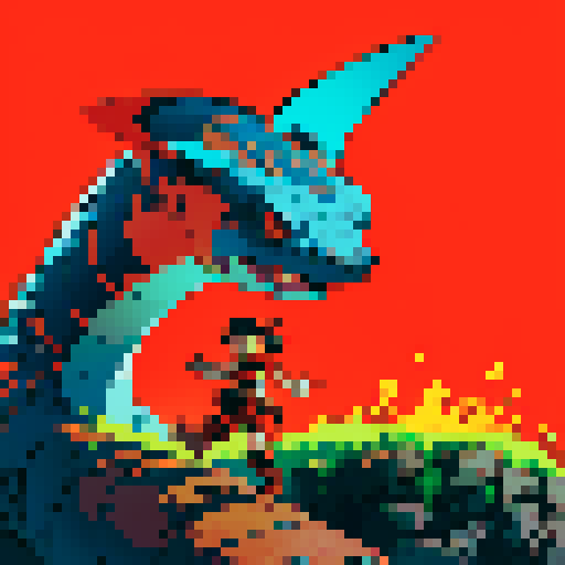 Gila Monster Pokemon, fiery red scales, rocky skin texture, pixel art style, sRGB color palette, ground-cracking footsteps, no background