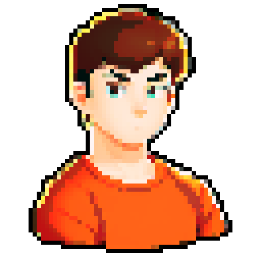 young handsome boy; look strong; 18 years old; pixel art