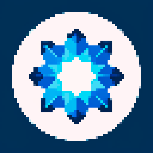 Create a simple and clean icon representing ice magic. The design should be minimalistic and convey the essence of cold and ice. Use cool colors like dark blue and white, and incorporate elements such as snowflakes, icicles, or frost. Ensure the icon is easily recognizable and visually appealing.