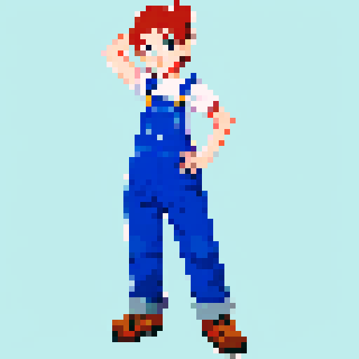 Main character full body scrappy with overalls