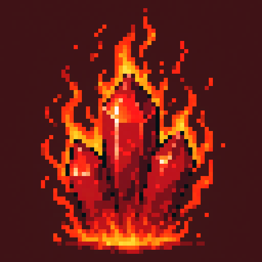 Ruby crystals with a fiery aura, trigonal crystal pattern, solid-color background