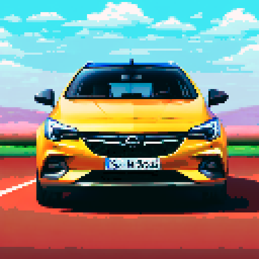 Photorealistic whole Opel Astra, three-quarter view, right front wheel, clean background, sRGB colors, pixel art style
