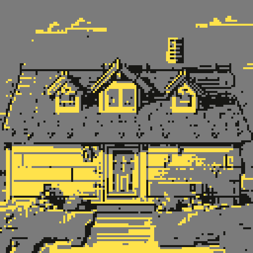 Tiny suburban american cottage, very humble tiny house, legend of Zelda isometric perspective, front view, tile based art, 8x8 tiles, pixel art