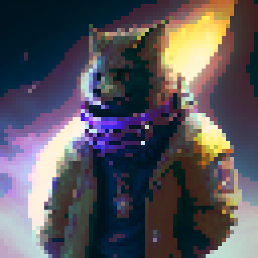 Glowing stars and moons adorn the pointed wizard hat, crafted in intricate pixel art, transporting us to a fantastical RPG world