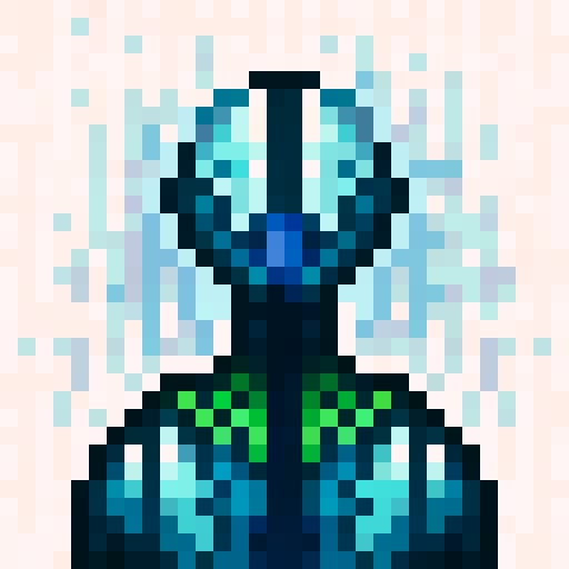 alien, vibrant colors, pixelated, detailed shading, glowing eyes, textured skin, futuristic, otherworldly, symmetrical design, angular features, metallic texture, bold lines, intense expression, vibrant background, dynamic pose, sci-fi elements, digital illustration, high contrast, sharp edges