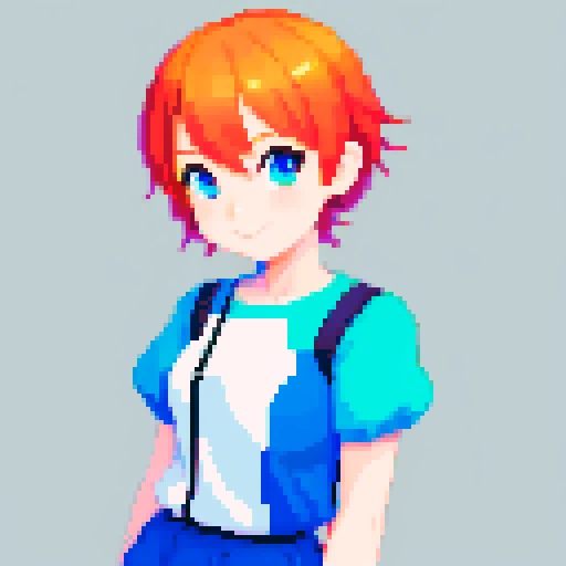 anime girl, vibrant short hair, beautiful eyes, playful smile, pixel art, sRGB