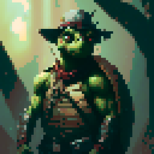 8-bit style portrait with vibrant, retro colors, showcasing a pixelated character in a dynamic pose against a black background, reminiscent of classic video games