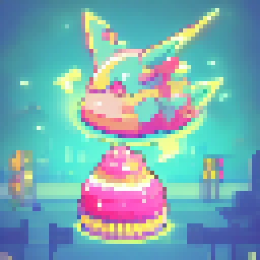 Kirby's adventure through a neon-lit candy land featuring towering lollipops, flying cupcakes, and a menacing boss battle with a towering, pixelated candy dragon, all rendered in a gorgeous anime style with a character portrait close up.