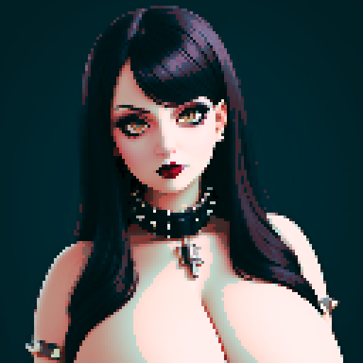 curvy, busty goth babe with studded collar. Portrait of head, Nude big titty goth, in a close up nude glamour shot. 