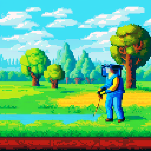 a beekeeper tending his hives in a apiary surrounded by hives. the english country side is in the background. blue sky. clouds