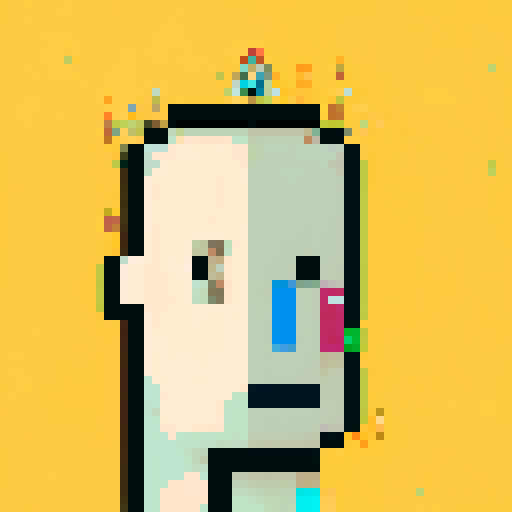 Cryptopunk, pixelated head with vibrant colors, exaggerated facial features, and intricate details, showcasing the iconic pixel art style