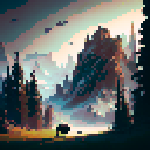 Majestic, Western, Illustrative, Rustic. Bison standing atop a rocky outcrop, overlooking a sprawling valley dotted with pine trees and wildflowers.