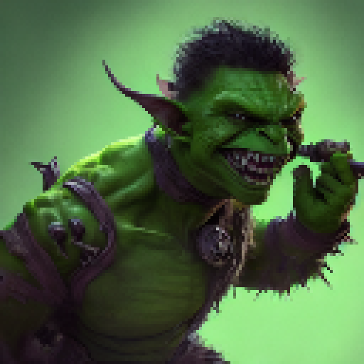 Hulking, green-skinned, and warty, the ugly orc brandishes a spiked club, ready to charge into battle, portrayed in a dark and gritty art style.