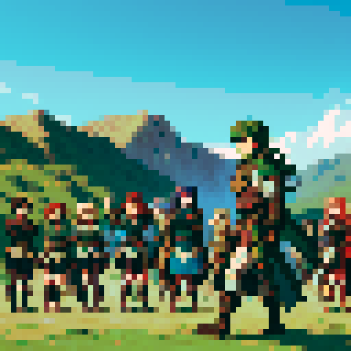 Fire Emblem Shadows of Valentia, Alm, confident, leading, army, battle-ready, medieval, sRGB, pixel art