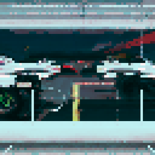 An F1 pitwall from behind. Remove all brands.