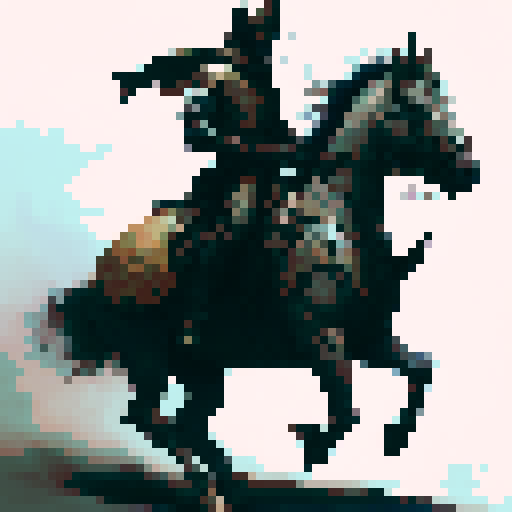 cavalry soldier on horseback holding a spear, horse front legs up and galloping