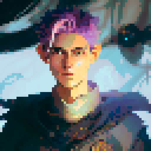 Big-eyed anime boy with pointed ears and a long, flowing cloak, surrounded by glowing, rune-covered crystals and wielding a magical sword, ready to embark on a perilous quest through a mystical, enchanted forest