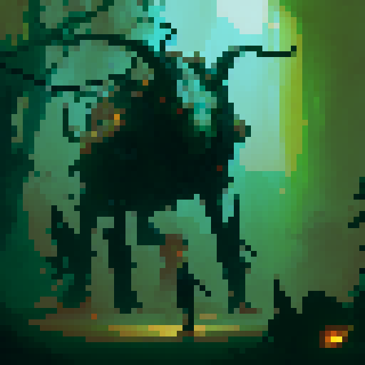 A walking tree with a demon face, several long limbs on his head and arms