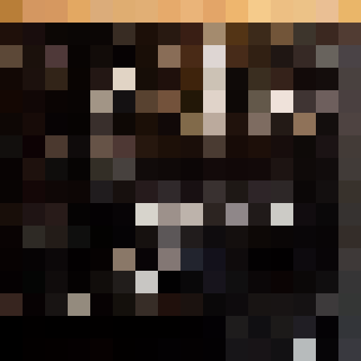 Modular synth knobs glowing neon green and blue, wires tangled in a mesmerizing chaos, captured in a 16x16 close-up portrait with pixel art style as a game icon