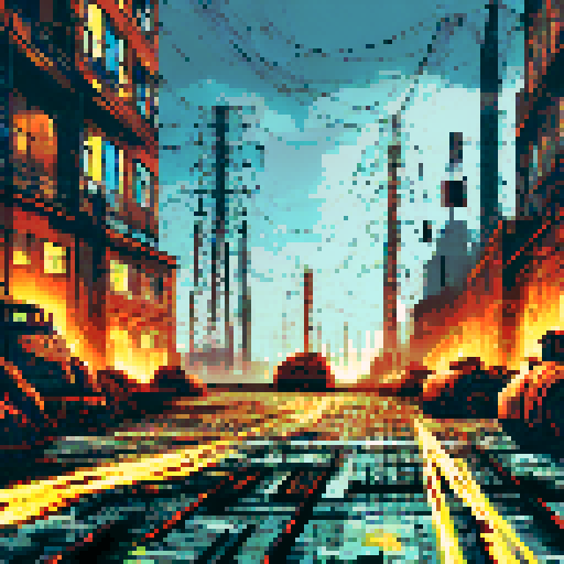 A malfunctioning factory battlefield with a first-person perspective. The metallic floor is covered in debris and loose wires sparking with electricity. Dangling cables emit bright sparks and electrical arcs, creating a chaotic, industrial atmosphere. Subtle steam and smoke rise from broken pipes, while dim industrial lighting and shadows enhance the tension. The scene features a clear foreground for battles, with layered machinery and sparking wires in the background.