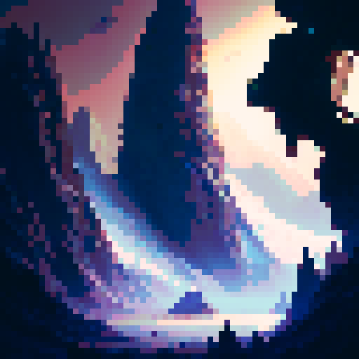 floating mountain peaks, illuminated by moonlight, surrounded by spaceships, fantasy RPG style