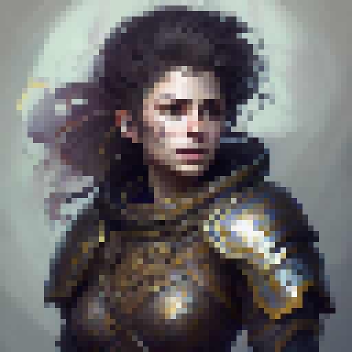 "Create a portrait of a legendary warrior with full body armor and a fierce expression, wielding a glowing sword against a backdrop of mystical ruins and swirling magical energy in the style of a Fantasy RPG."