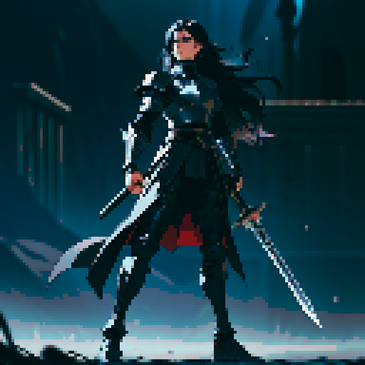 full-body image, male knight, man in black armor, giant sword, long black hair, sexy, male dark knight, giant sword, huge long sword, long hair, facing left, ready to fight, very long sword