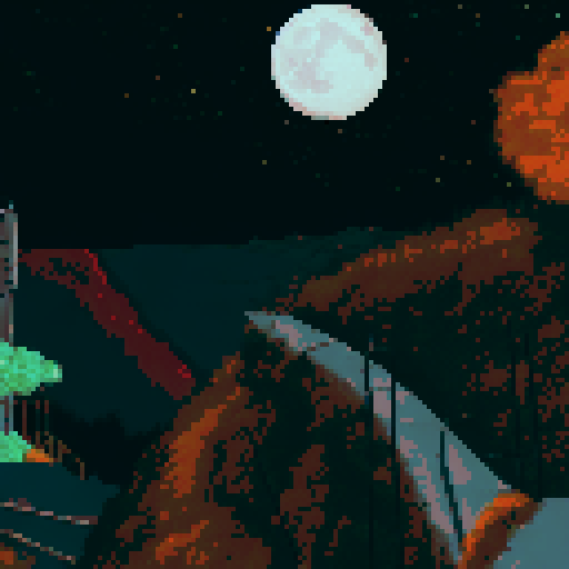 The scene is set as the main protagonist, gurney as seen in the bottom right is on a hill looking over a desolate area with sparse plant life up in flame. We see the back of his head, with his distinct jaw and a cigarette in his mouth. in the distance is a large laboratory, which has smoke coming out of it and a hole in the top. The sky is full of starts, a moon and a distant alien planet