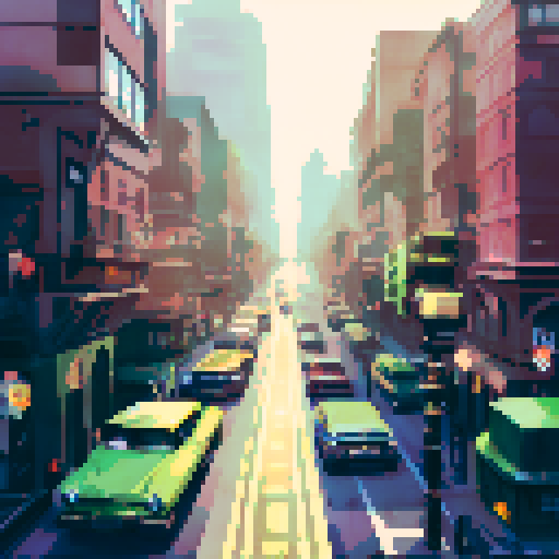 bustling cityscape, towering skyscrapers, art deco architecture, vintage cars, elegant street lamps, exuding a sense of nostalgia