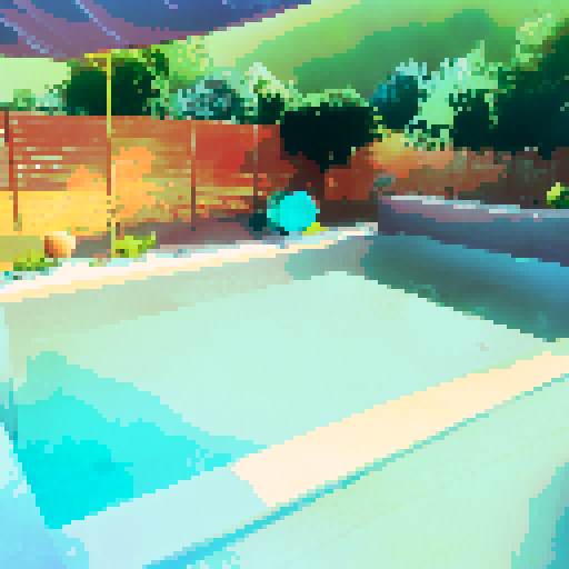 Glistening water, vibrant colors, and lively atmosphere capture the essence of a sunny day at the pool in a landscape portrait.