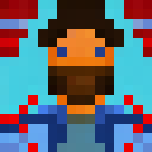 Bob Ross, the afro-haired painter, stands by his easel, surrounded by a serene forest backdrop, painting a 16x16 pixel portrait with delicate brushstrokes and vibrant colors.