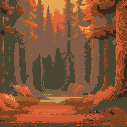 misty redwood forest in autumn golden hour warm lighting 