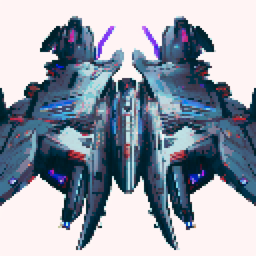 sleek and angular space battleship, glowing blue propulsion engines, futuristic design, metallic hull with rivets, pixelated details, vibrant colors, starry background, shooting laser beams, intense action, dynamic composition, pixel art