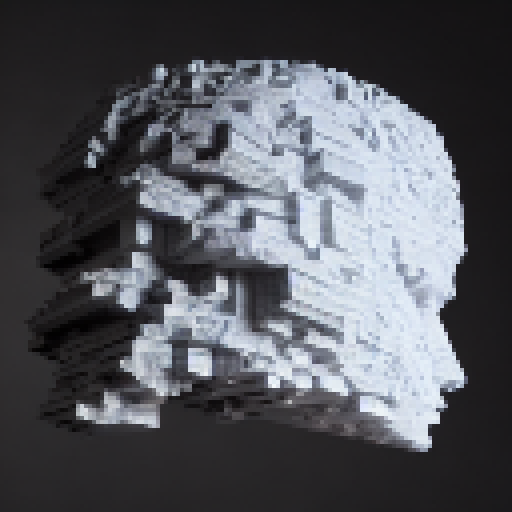 3d model of human face made of cubes, in the style of gravity-defying architecture, intricate imagery, fragmented icons, machine-like precision, david normal, pop-inspired imagery, algorithmic artistry 