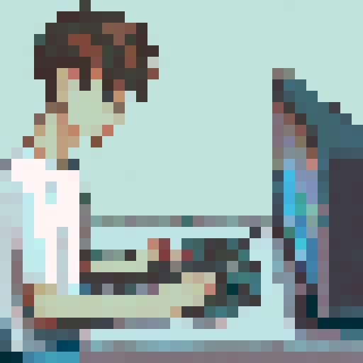 A young man with brown eyes and black hair is playing a game on a computer. He wears a white short-sleeved t-shirt and has Bluetooth headphones in. There's a steaming cup of tea beside him. His keyboard , mouse and the computer is relatively new. He has only one monitor, keyboard, and mouse. His face is focused on the screen.